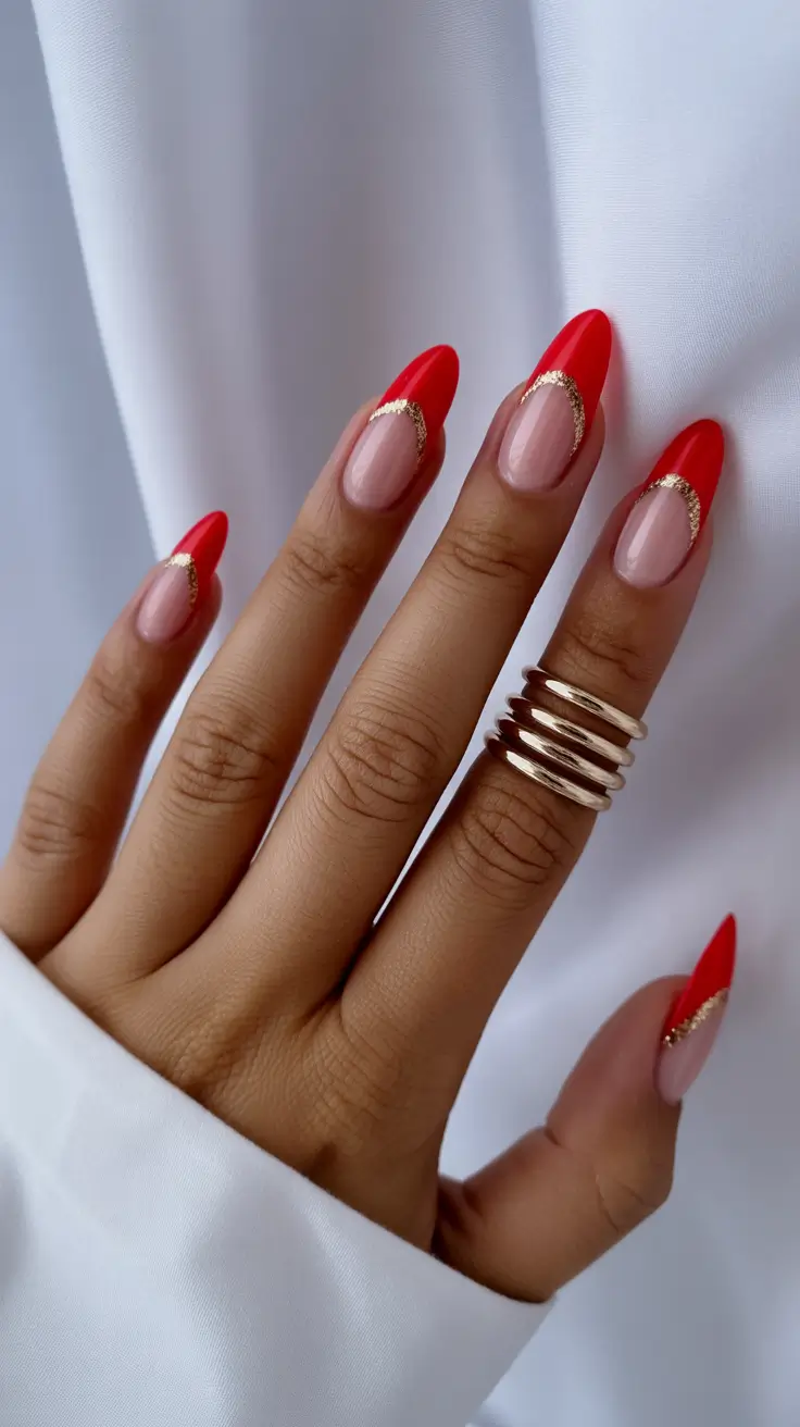 creative nail designs 2026 Scarlet Half-Moon Glow