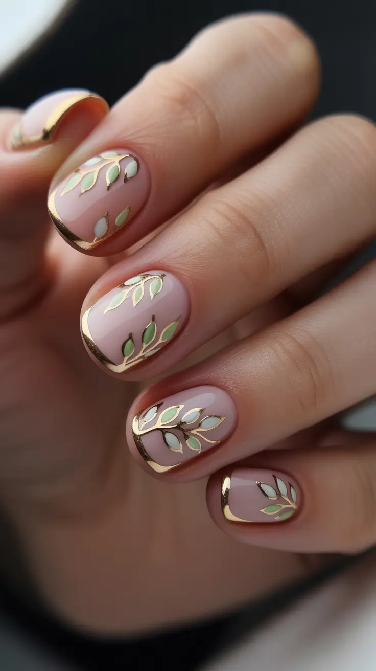 creative nail designs 2026 Golden Leaf Accents