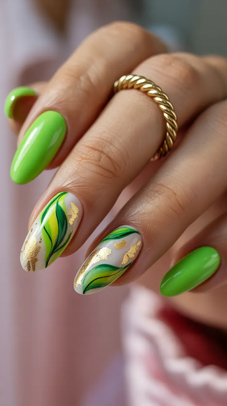 creative nail designs 2026 Fresh Lime Swirl Elegance