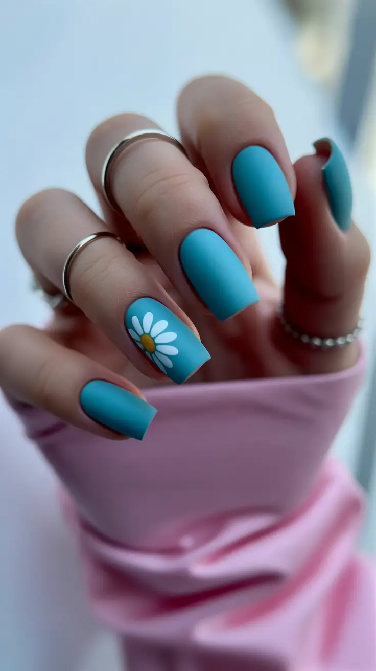 creative nail designs 2026 Blue Daisy Pop