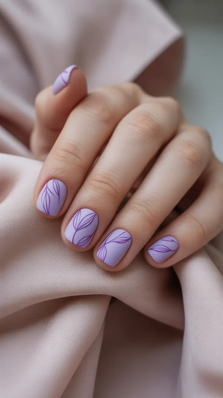 creative nail designs 2026 Soft Orchid Linework