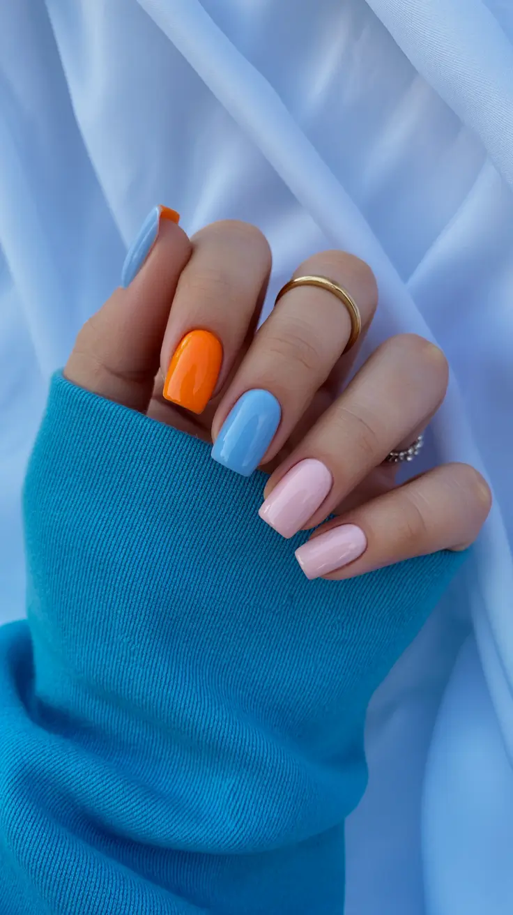 creative short nails 2026 - Color-Block Pastels With a Citrus Pop
