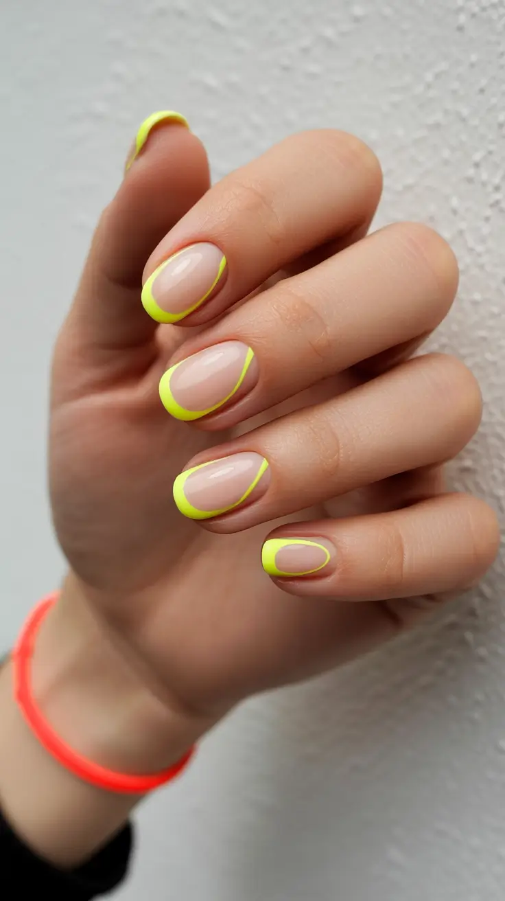 creative short nails 2026 - Lemon-Lime Contours With Soft Transparency