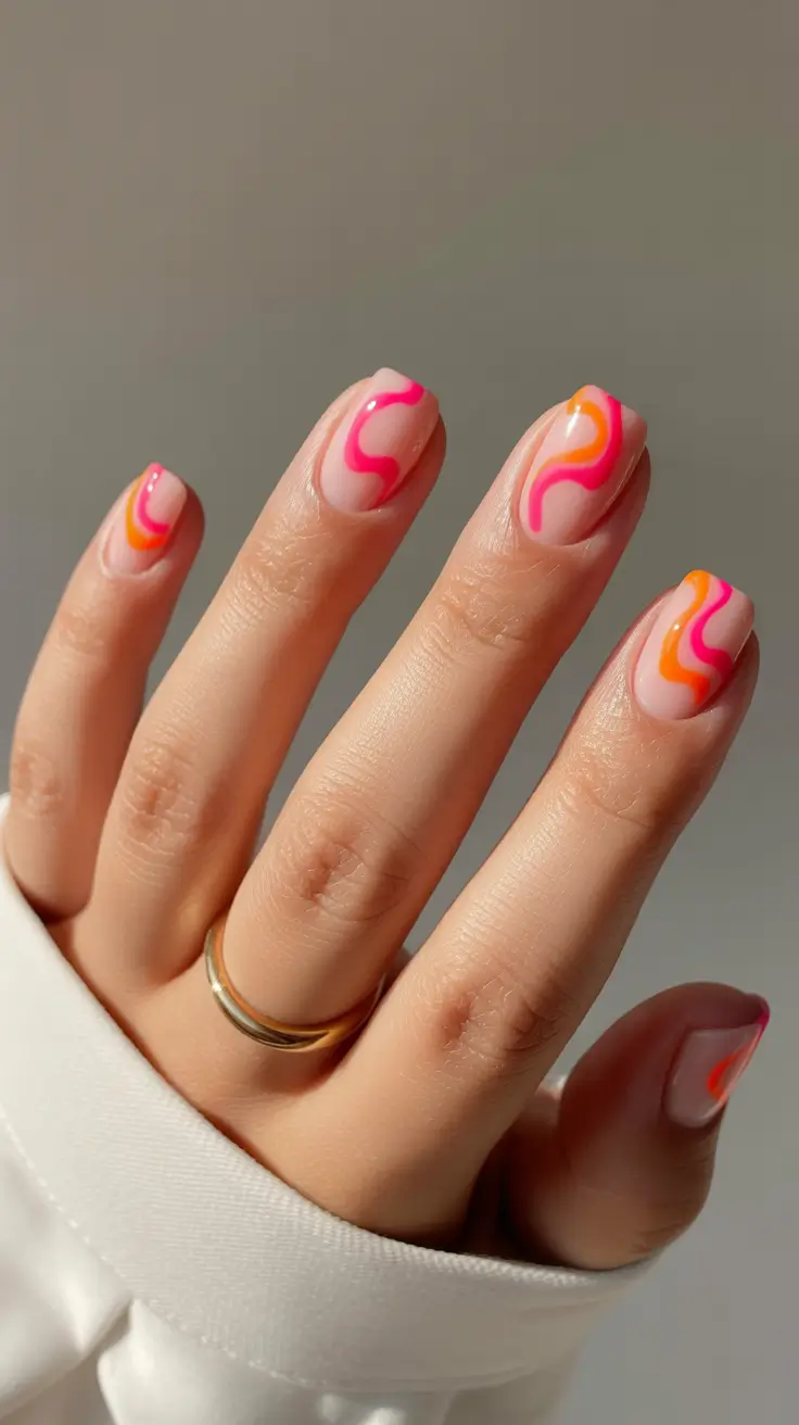 creative short nails 2026 - Electric Swirls in Hot Pink and Tangerine