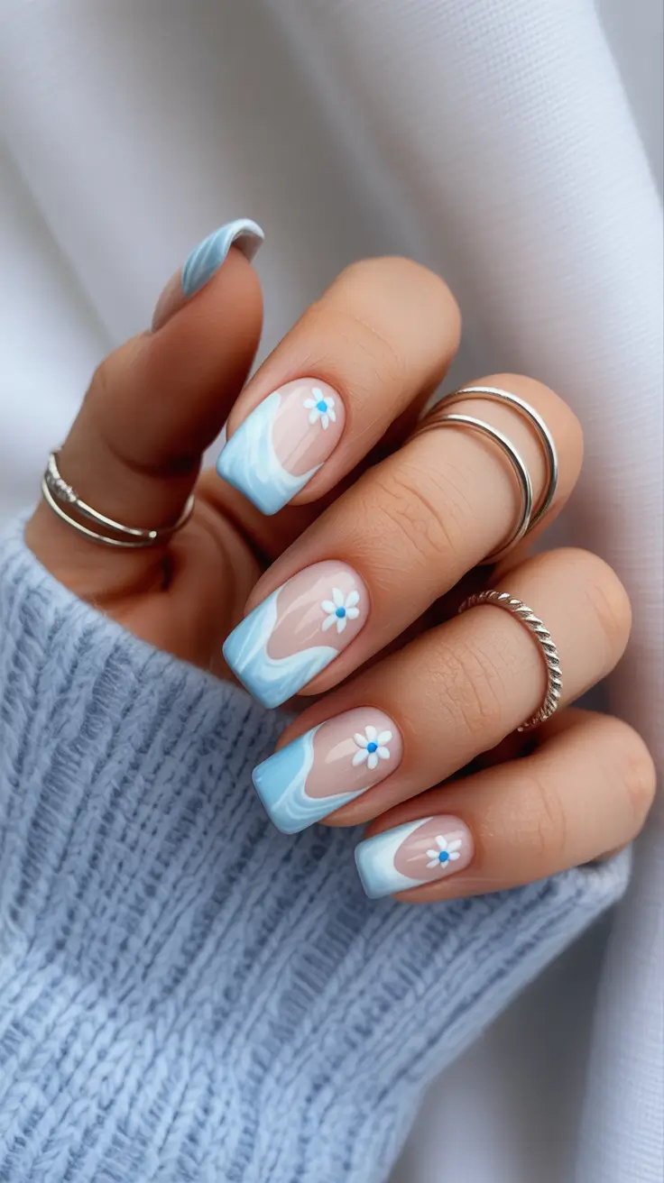 creative short nails 2026 - Pastel Waves and Petite Daisies