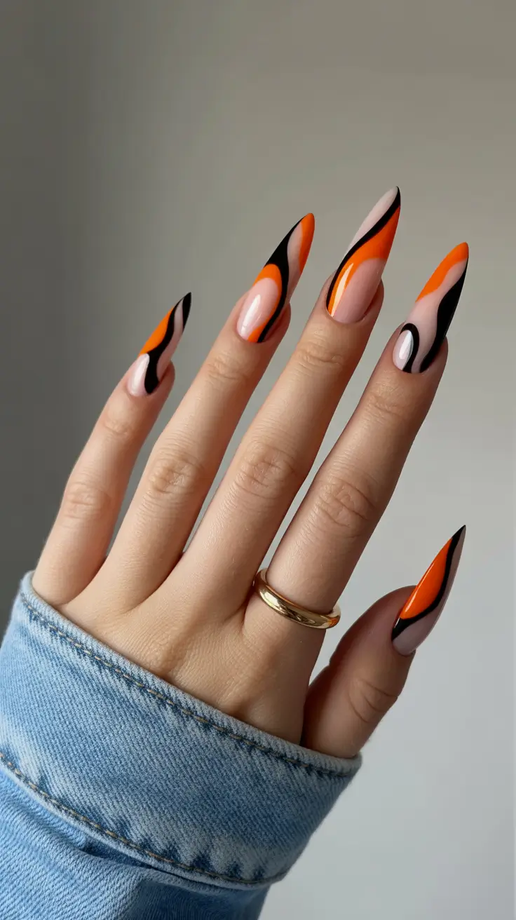 cute birthday nails 2026 - Bold Orange Waves for an Artistic Birthday Edge