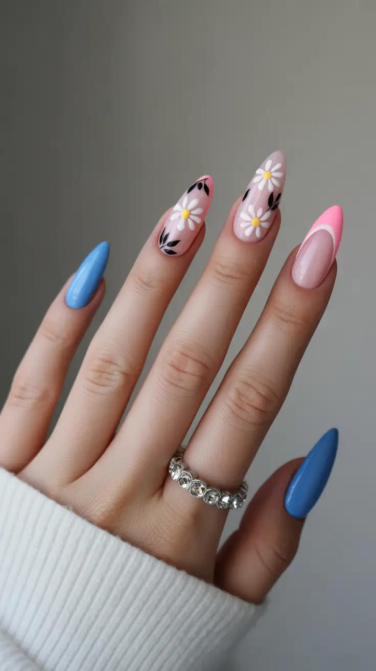 cute birthday nails 2026 - Pastel Blooms and Sky Blue for a Soft Birthday Moment