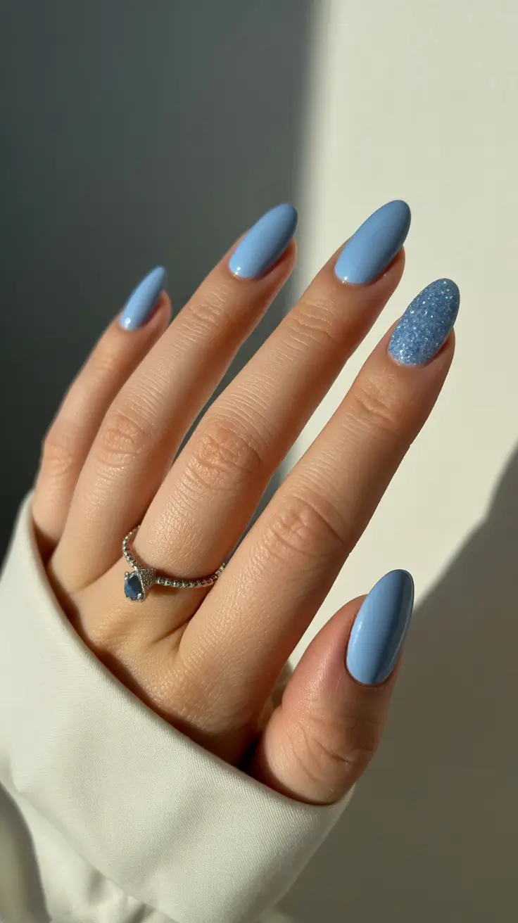 cute birthday nails 2026 - Soft Blue Sparkle for a Calm and Dreamy Birthday Look