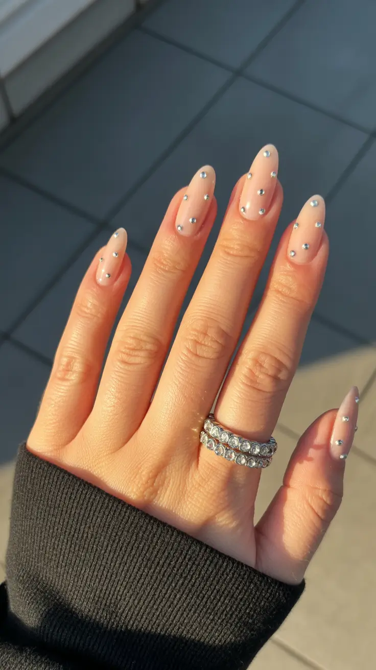 cute birthday nails 2026 - Minimal Crystal Dots for a Soft, Delicate Birthday Look