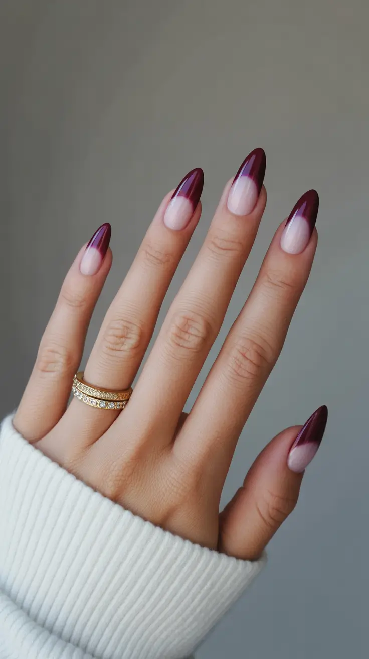 cute birthday nails 2026 - Wine Ombre Elegance for a Grown-Up Glow