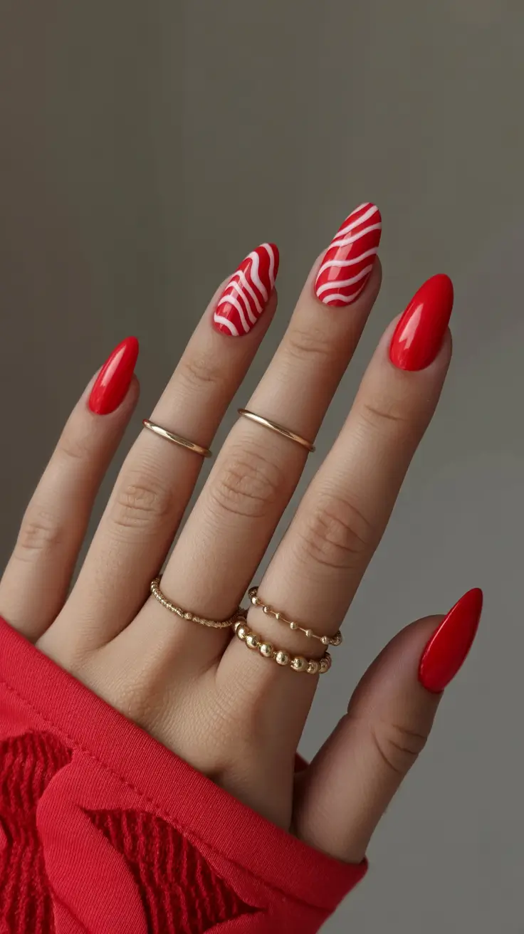 cute birthday nails 2026 - Playful Red Swirls for a Spirited Birthday Mood