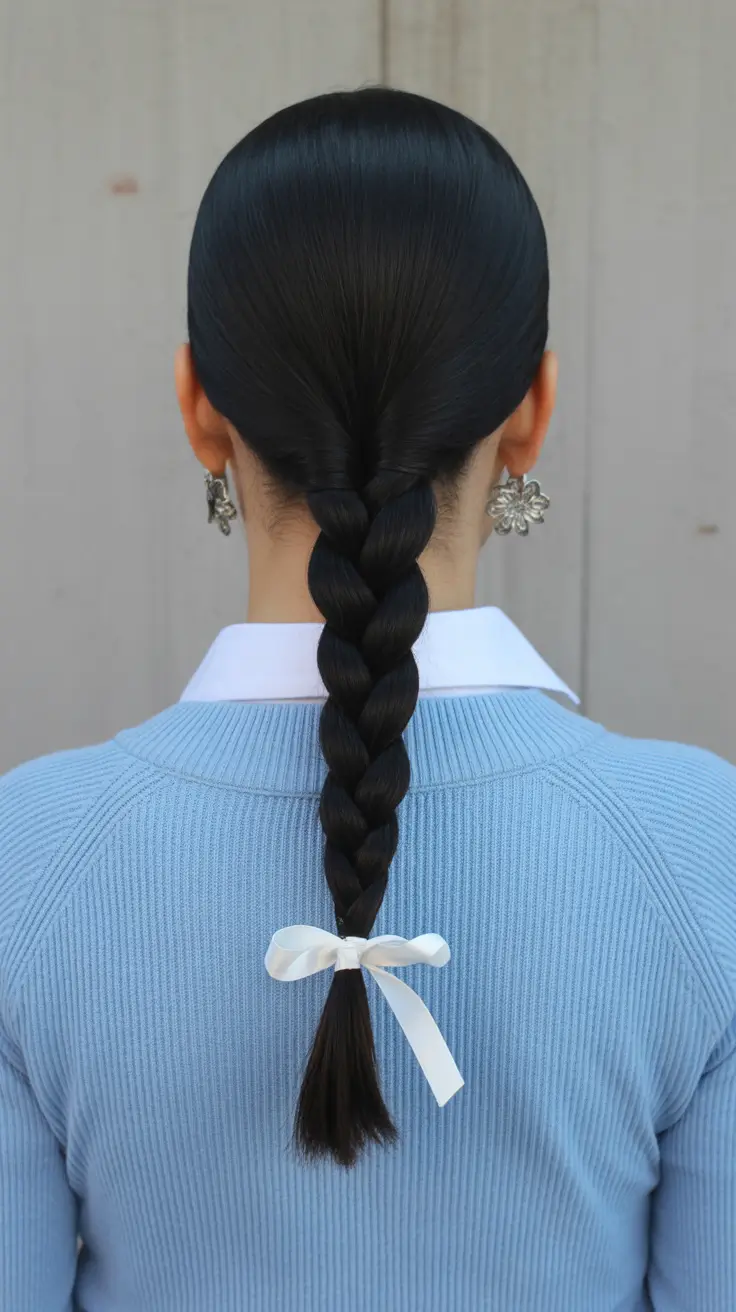 Easy braided hairstyles 2026 Sleek Ribboned Pony Braid