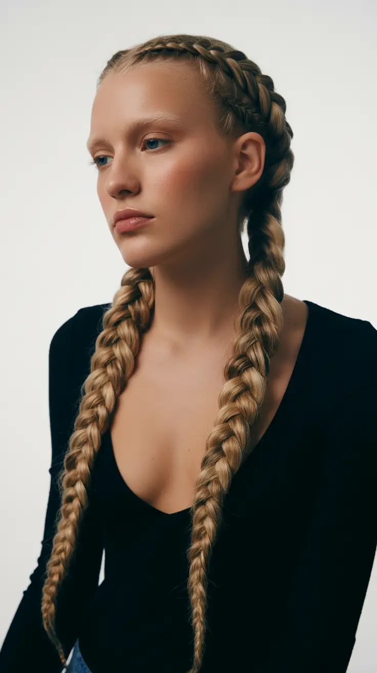 Easy braided hairstyles 2026 Classic Dutch Twin Braids