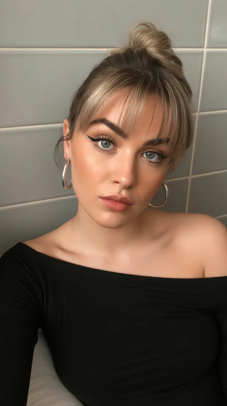 Chic half up half down looks 2026 - Soft Fringe Half Up Sweep