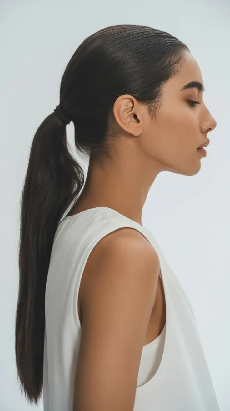 Hairstyles for long hair 2026 Sleek Low Ponytail With Ultra-Smooth Finish