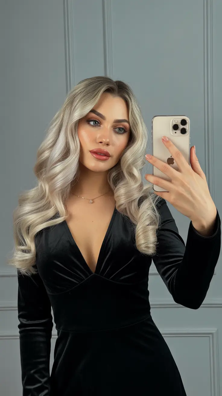 Hairstyles for long hair 2026 Silver-Blonde Glam Waves With Full Volume