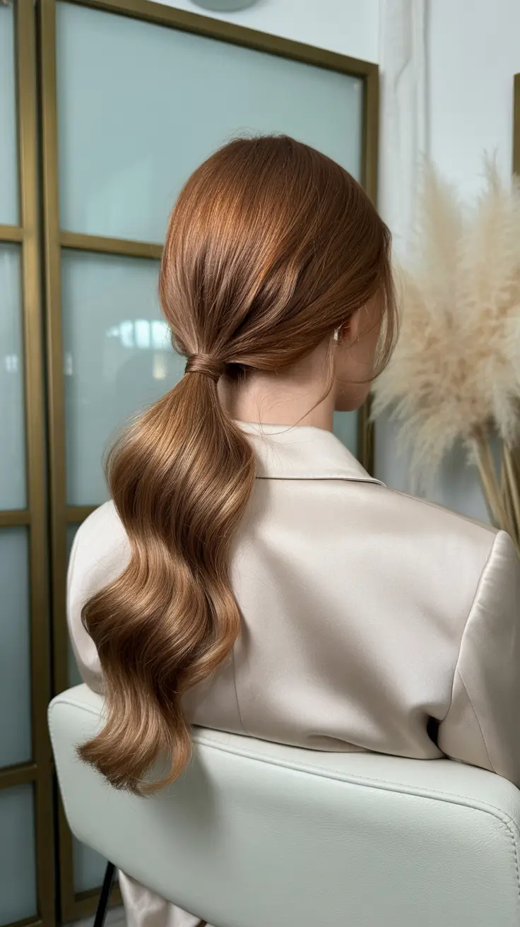 Hairstyles for long hair 2026 Low Polished Ponytail With Wrapped Base and Lifted Waves