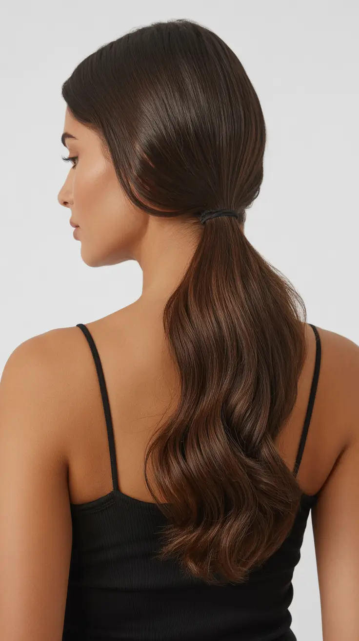Hairstyles for long hair 2026 Low Sleek Ponytail With Soft Wavy Ends
