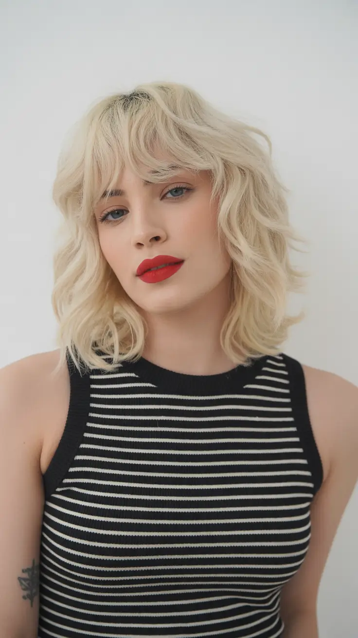 Hairstyles for medium length hair 2026 Soft Shag Waves with Airy Bangs