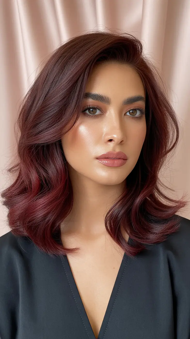 Hairstyles for medium length hair 2026 Deep Berry Soft Waves with Dimensional Shine