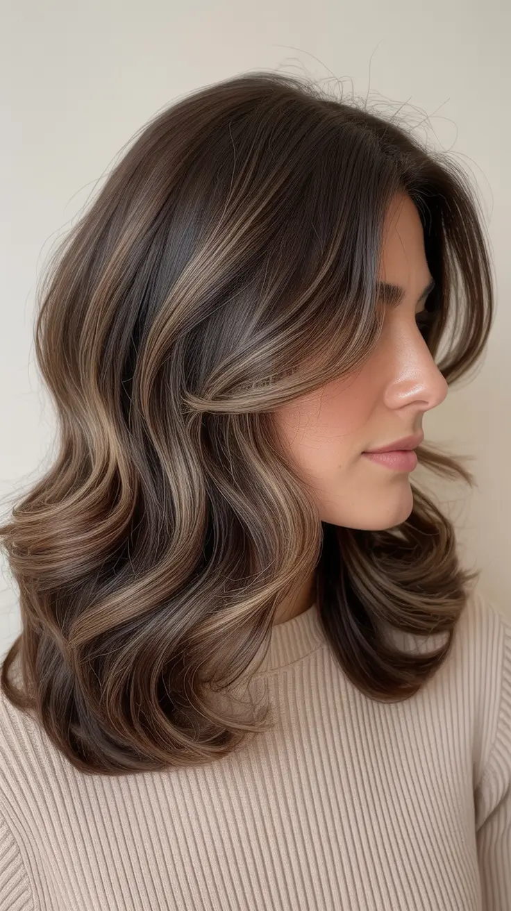 Hairstyles for medium length hair 2026 Mocha Waves with Soft Dimension
