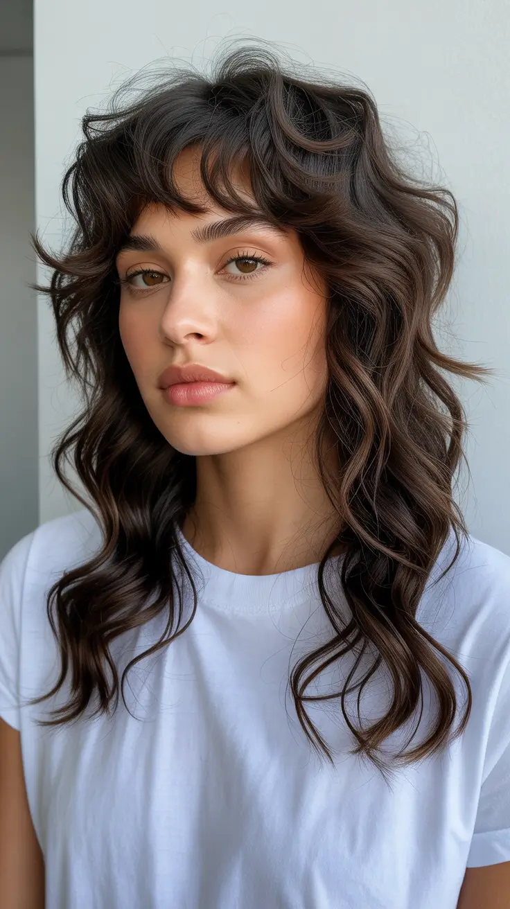 Latest hairstyle inspiration 2026 Chocolate Cascade With Textured Bangs