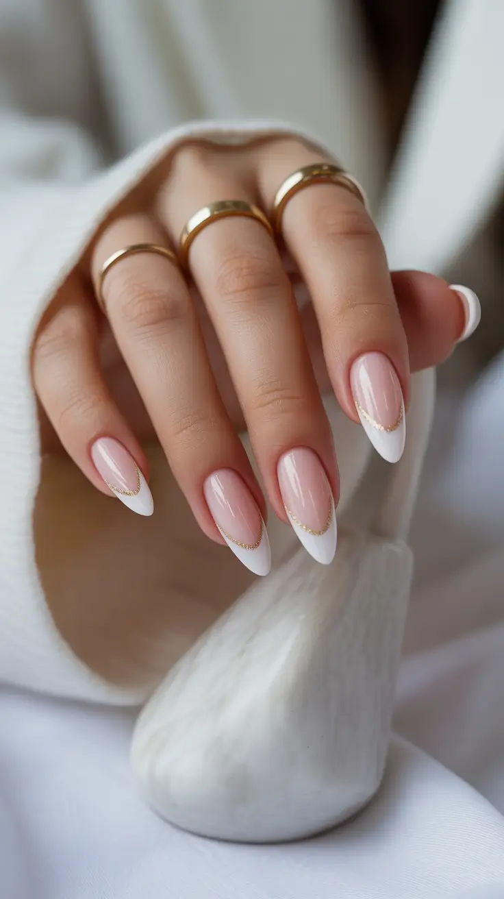 milky white nail designs 2026 Soft Milky French With Golden Details