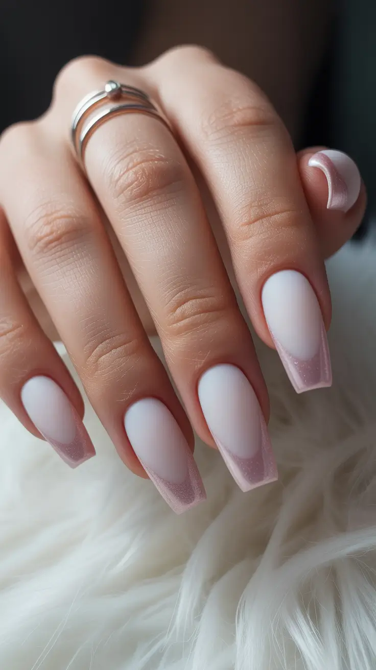 milky white nail designs 2026 Frosted Pink Gradient With a Square-Soft Edge
