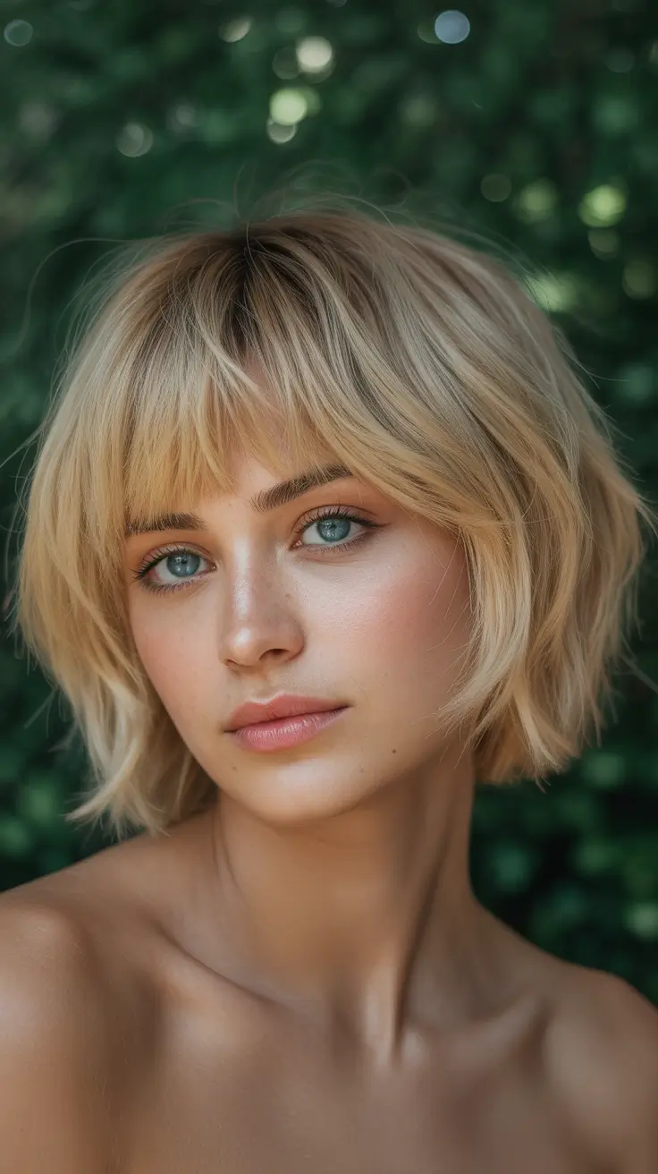 Modern Haircut Ideas for Round Face 2026 Short Layered Bob with Soft Bangs