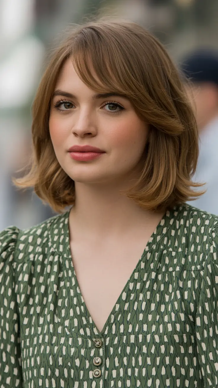 Modern Haircut Ideas for Round Face 2026 Medium Bob with Soft Layers and Bangs