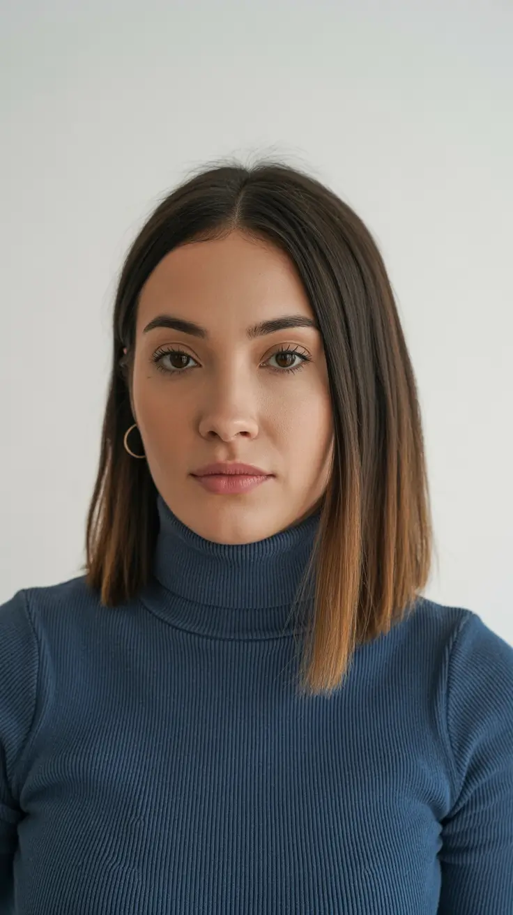 Modern Haircut Ideas for Round Face 2026 Sleek Lob with Subtle Ombre