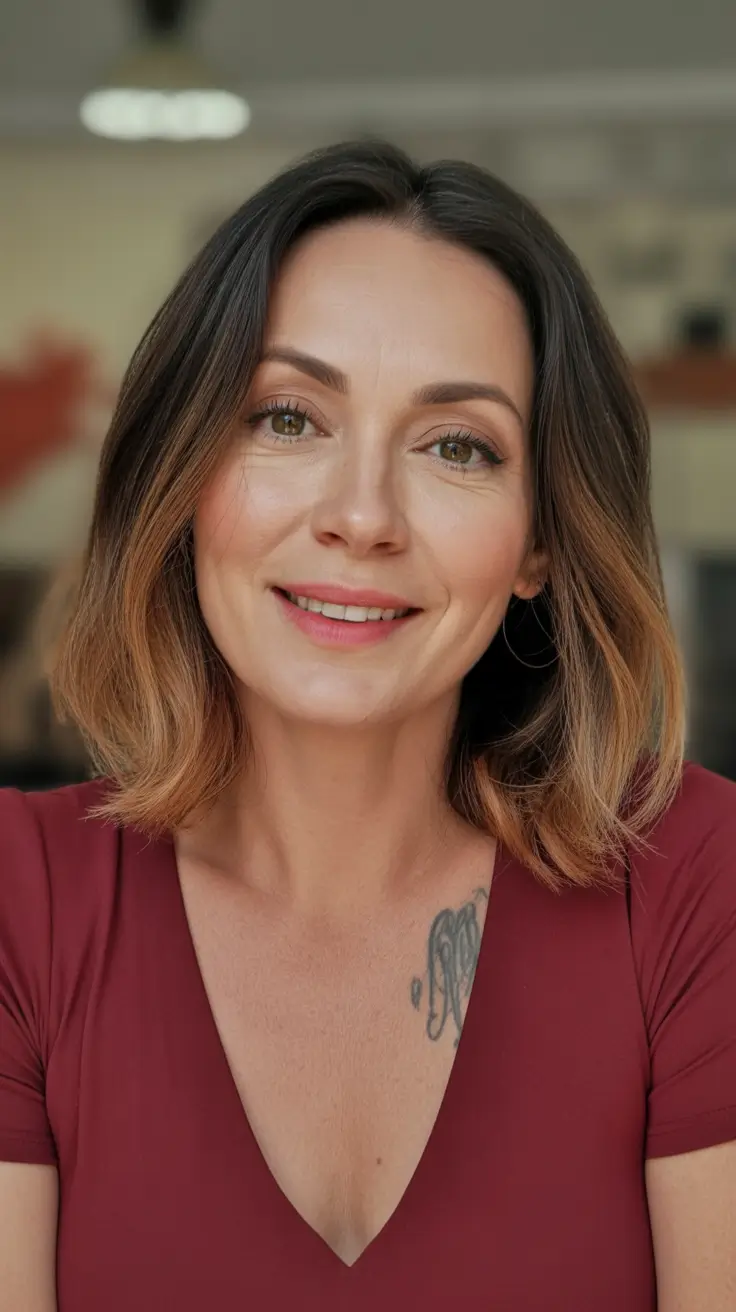 Modern haircuts for women over 40 2026 Subtle Ombre Lob