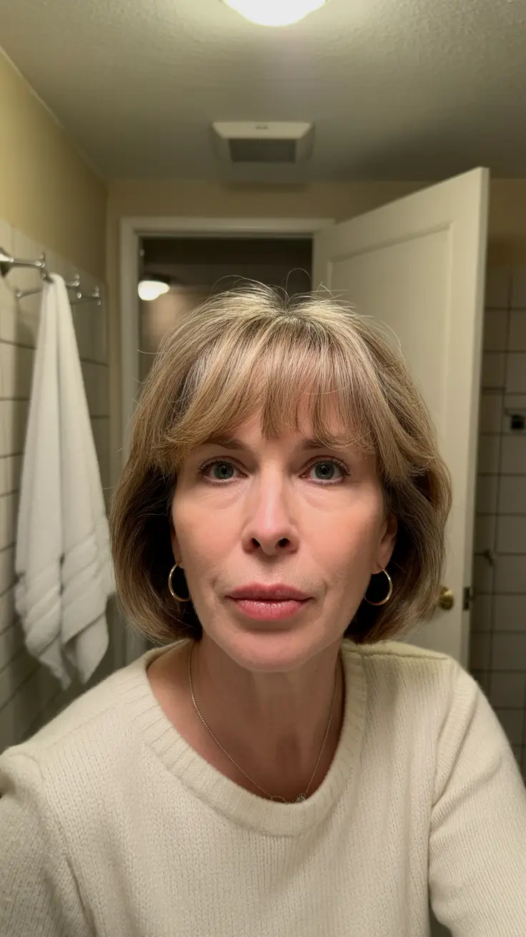 modern hairstyles for women over 60 2026 Classic Medium-Length Bob with Soft Bangs