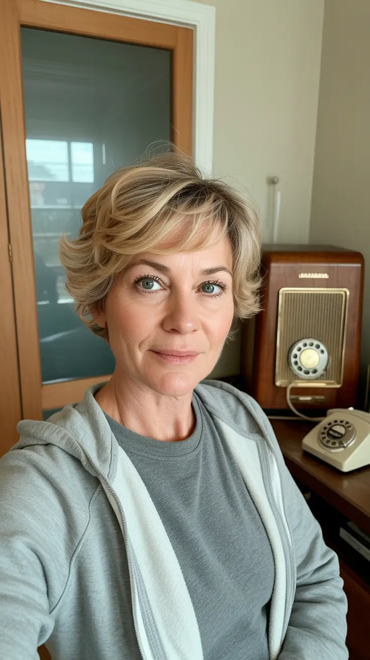 modern hairstyles for women over 60 2026 Layered Short Shag with Honey Blonde Texture