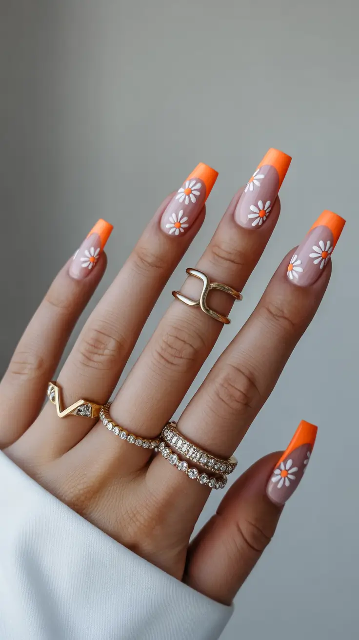 nails inspo ideas 2026 Daisy French in Bright Tangerine