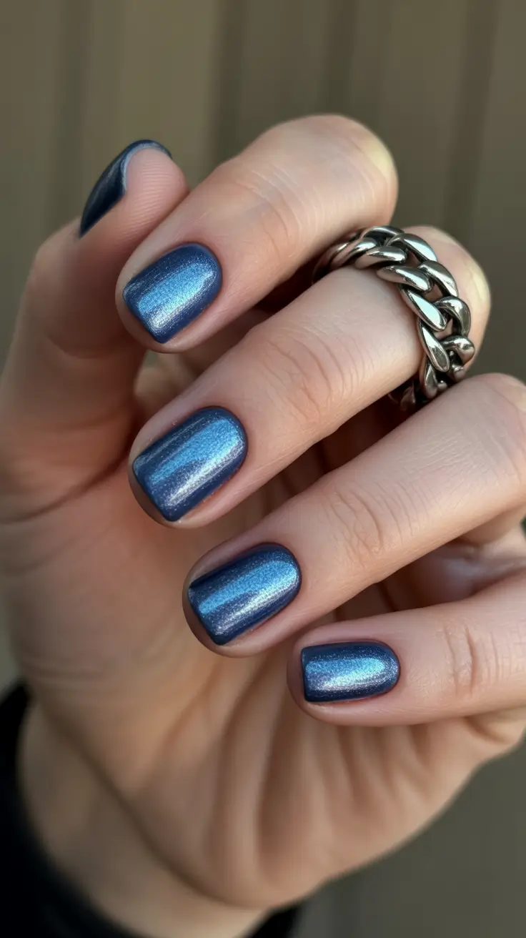 nails inspo ideas 2026 Midnight Steel Blue Glow