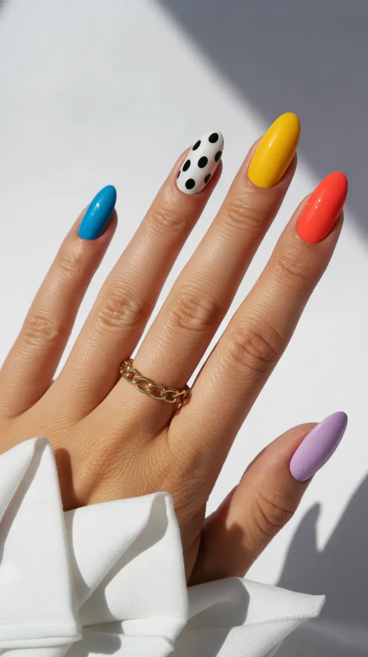 nails inspo ideas 2026 Rainbow Pop With Graphic Dots