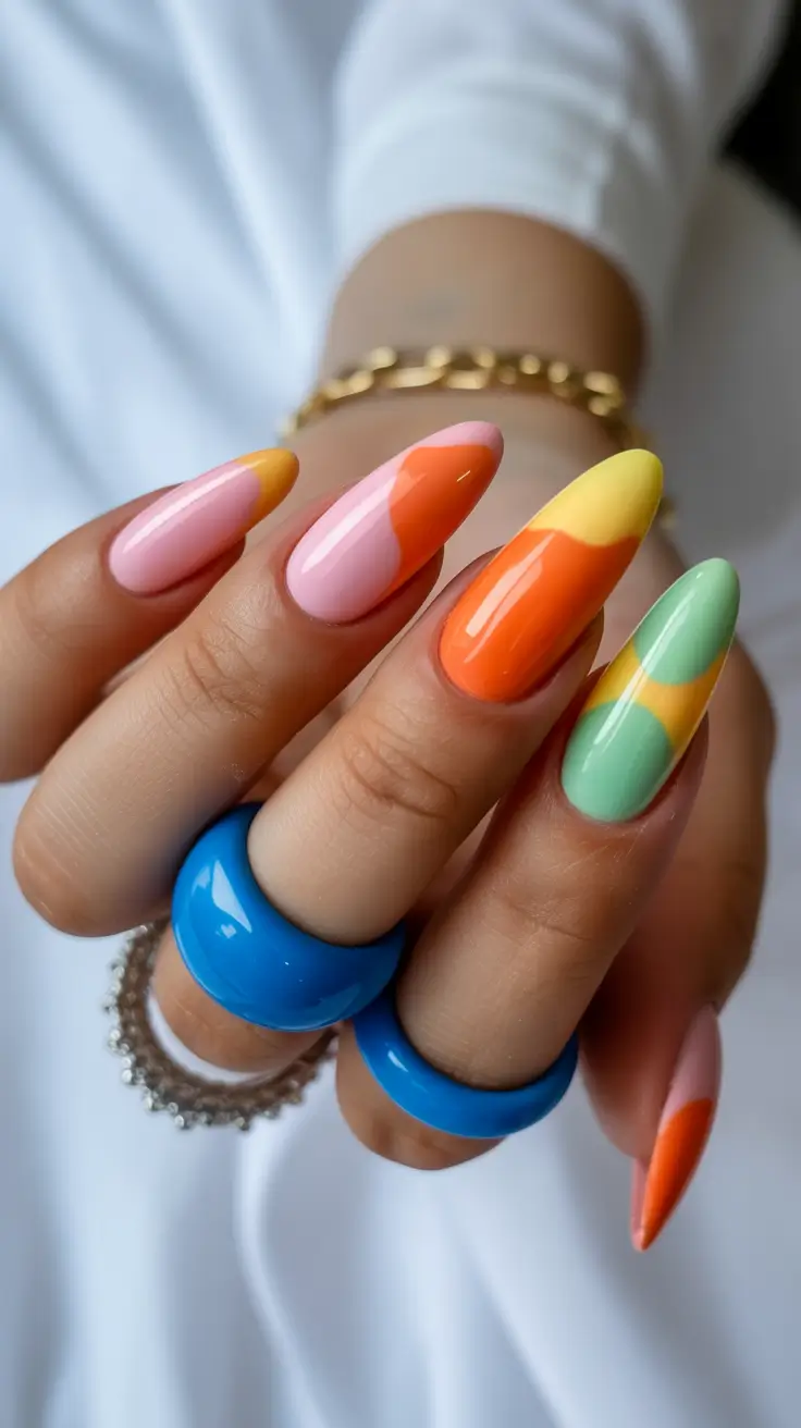nails inspo ideas 2026 Colorblock Sorbet Waves