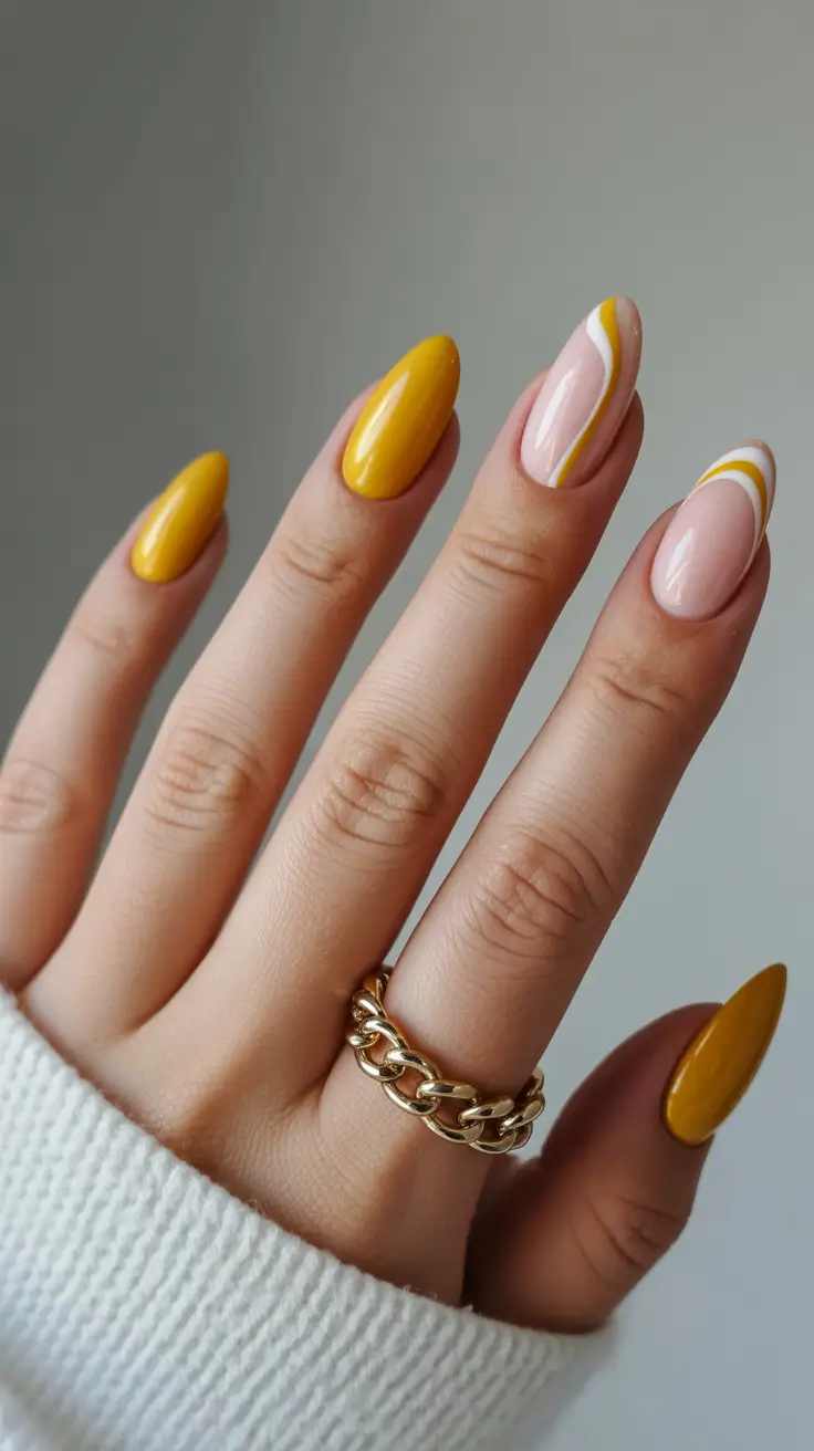 nails inspo ideas 2026 Golden Honey Swirl Accents
