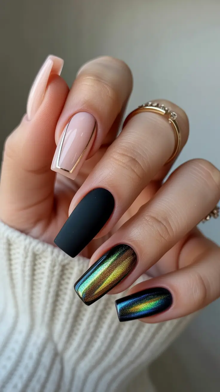 nails inspo ideas 2026 Modern Contrast With Gloss and Matte Drama