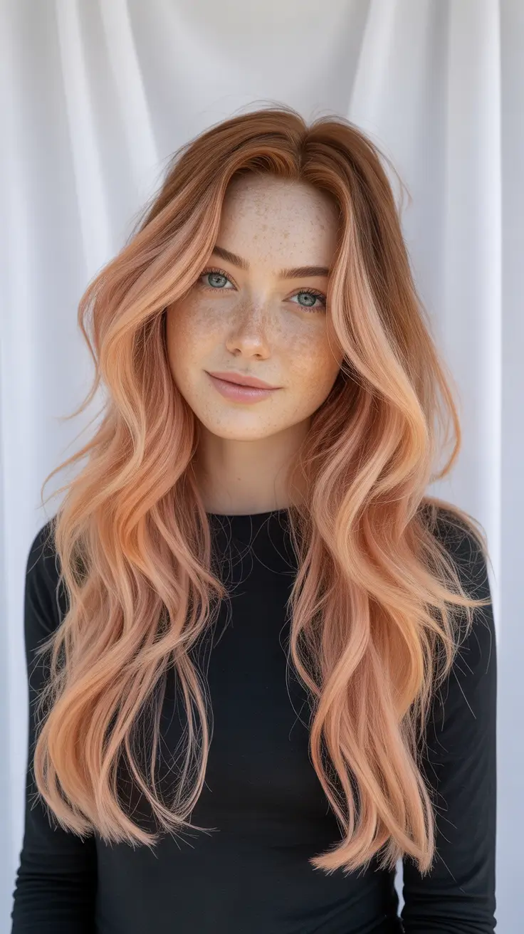 New hairstyle ideas 2026 Peach-Glow Long Waves