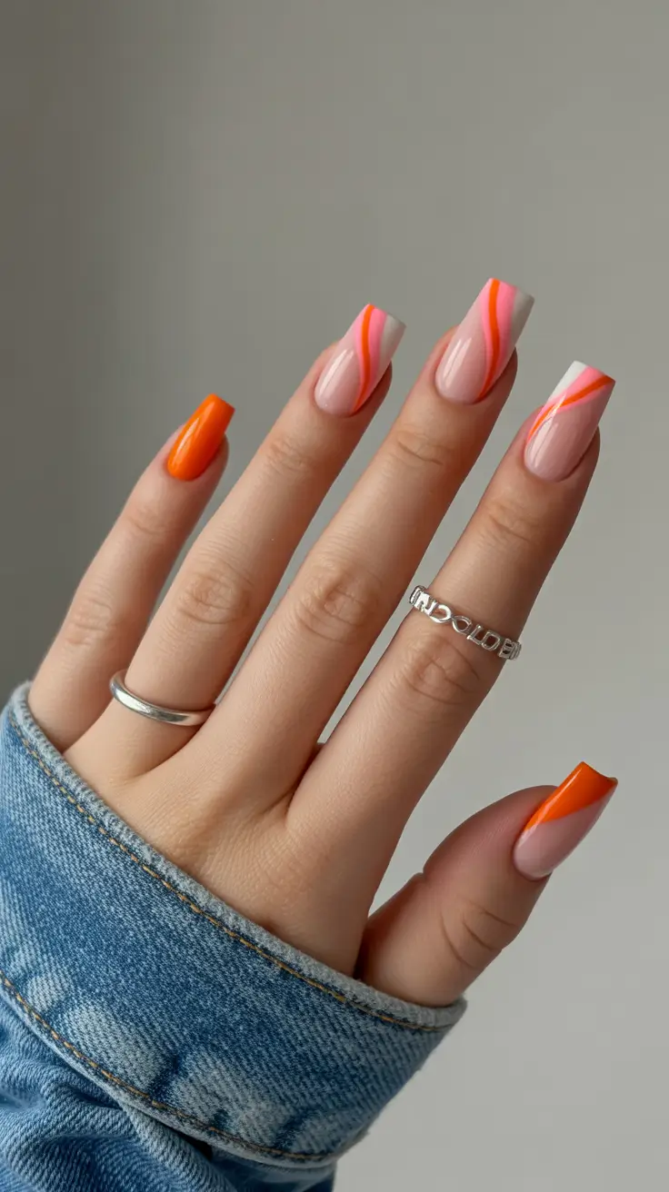 orange nail designs 2026 Soft Neon Wave Tips