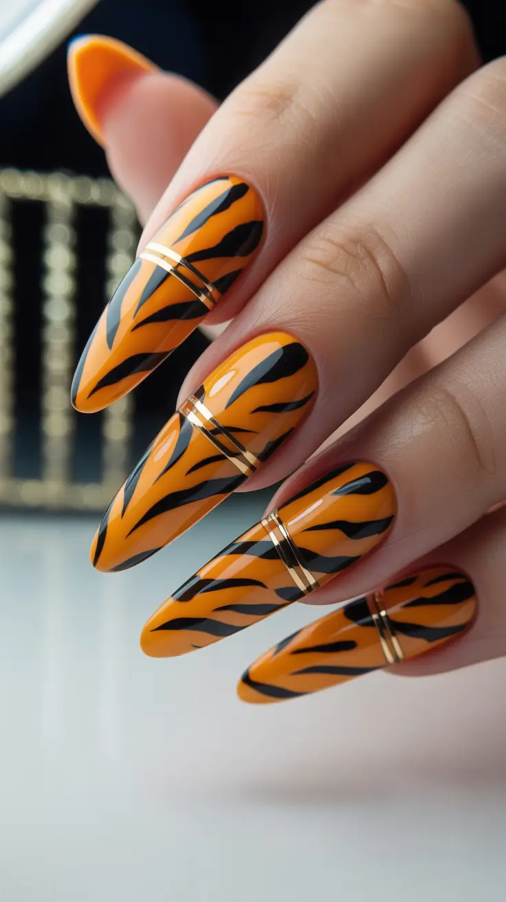 orange nail designs 2026 Golden Tiger Edge