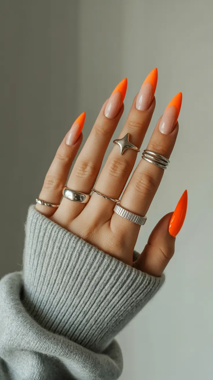 orange nail designs 2026 Soft Flame French Fade