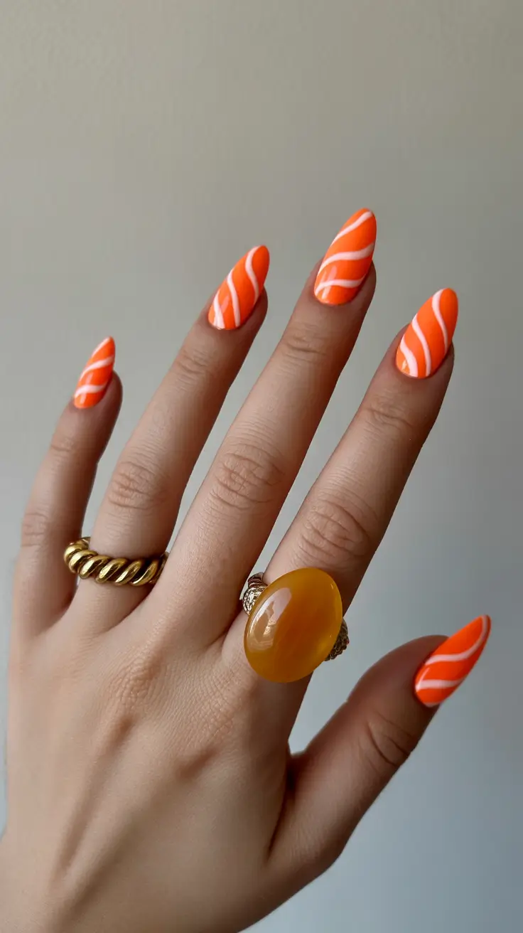 orange nail designs 2026 Playful Wave Lines