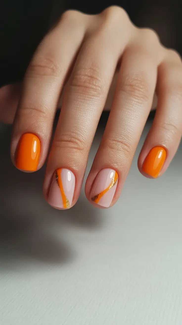 orange nail designs 2026 Minimal Citrus Waves on Short Nails