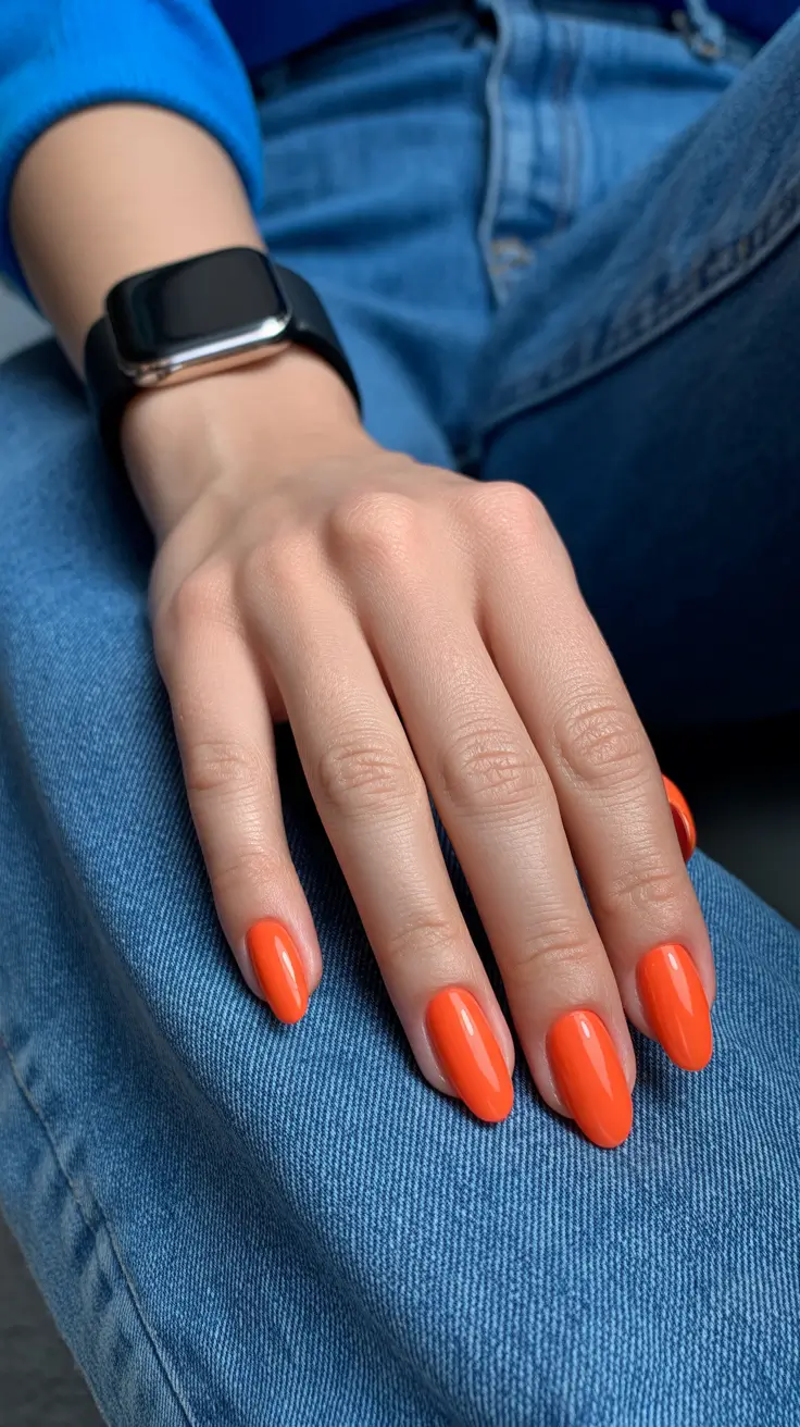 orange nail designs 2026 Clean Tangerine Oval Simplicity