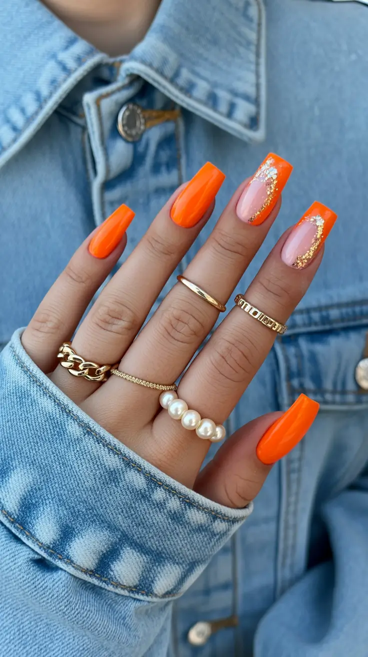orange nail designs 2026 Golden Citrus Glam