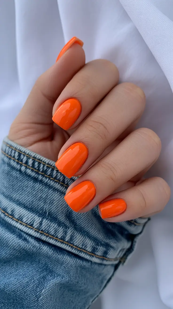 orange nail designs 2026 Classic Citrus Short Gloss