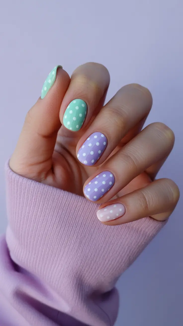 pastel nail designs 2026 Sweet Pastel Polka Dots With Retro Charm